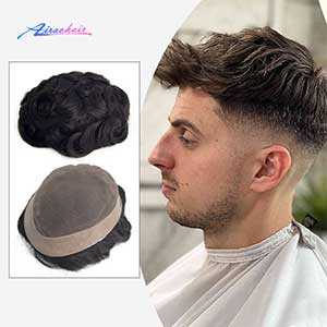 Fine Mono Lace Human Hair Men Toupee with Poly Coating